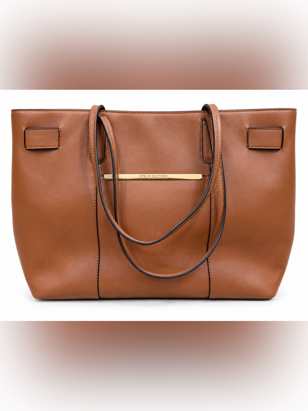 Steve Madden Faux Leather Tan Tote Bag with Gold Accents
